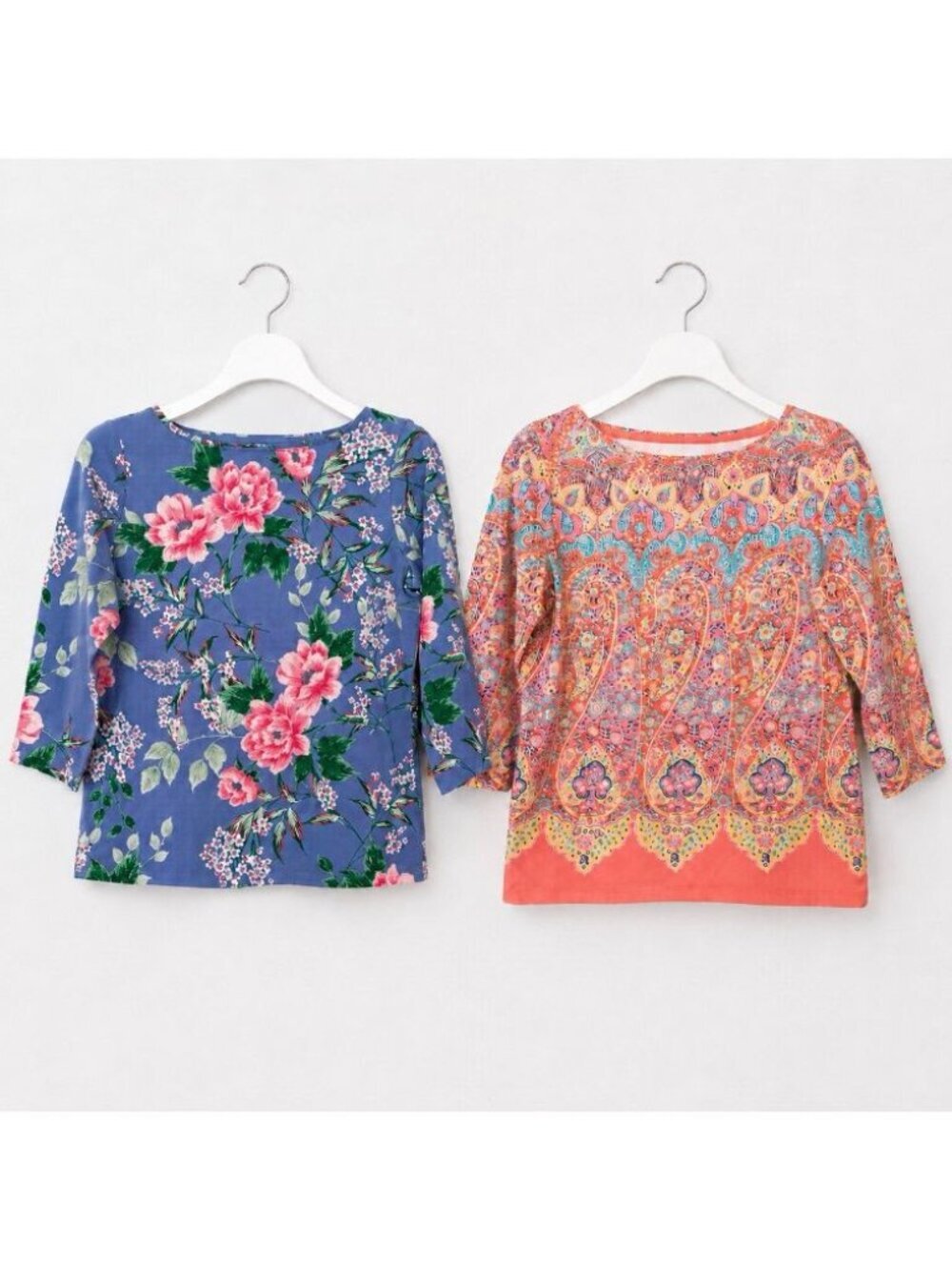 Lot of 2 The Talbots Tee MP Petite 3/4 Sleeve Stretch Top Floral Paisley Casual